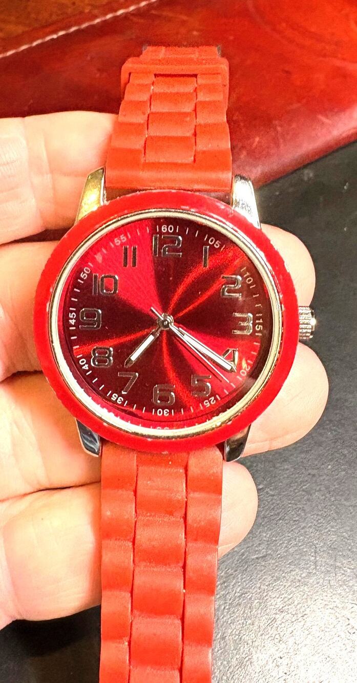 Women's 40mm Silver Tone Xhiliration Watch, Red Bezel and Poly Band